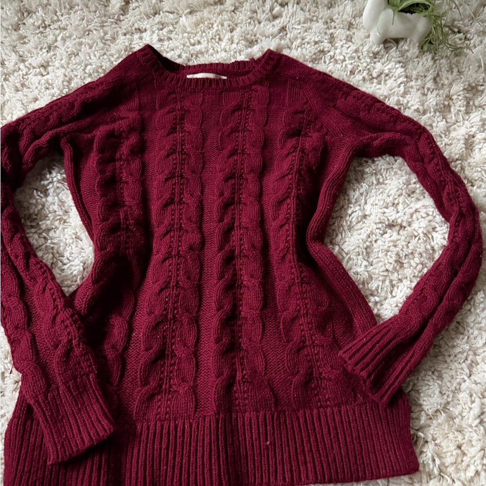 LOFT Deep Red Cable Knit Winter soft thick Sweater - Picture 4 of 5